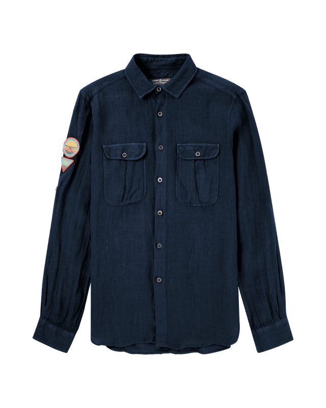 Safari Linen Shirt Mens Faded Navy