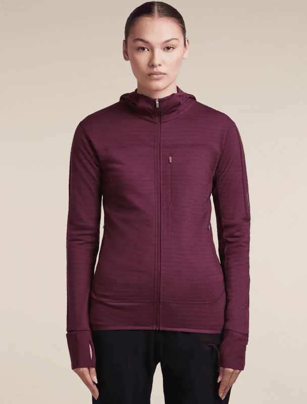 Icebreaker Women's Merino 300 RealFleece Descender Long Sleeve Zip Hoodie Dark Berry